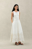 Charlie Mix Media Hand-Embroidered Trim Dress in Cotton-Cashmere and Cotton