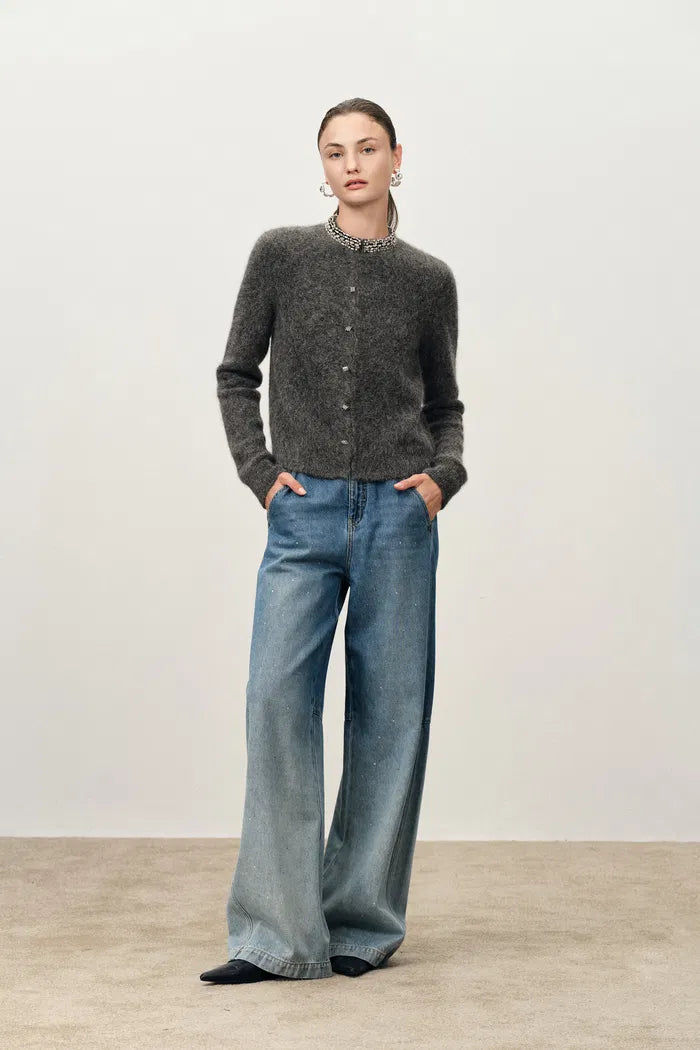 Jinelle Embellished Collar Cardigan in Alpaca Blend Knit