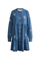Betsy Embroidered Dress in Thin Denim