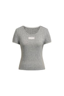Eva Scalloped Lace Trim Fitted Sleeve T-shirt in Hollow Knitting