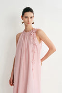 Alice Pink Hand Flora Sleeveless Dress in Acetate-Linen Blend