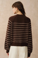 Rhea Scalloped Henley Striped Sweater in Wool-Alpaca Knit