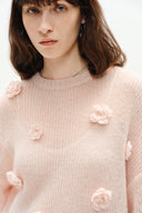 Pull rose Sally tricoté main en angora mohair