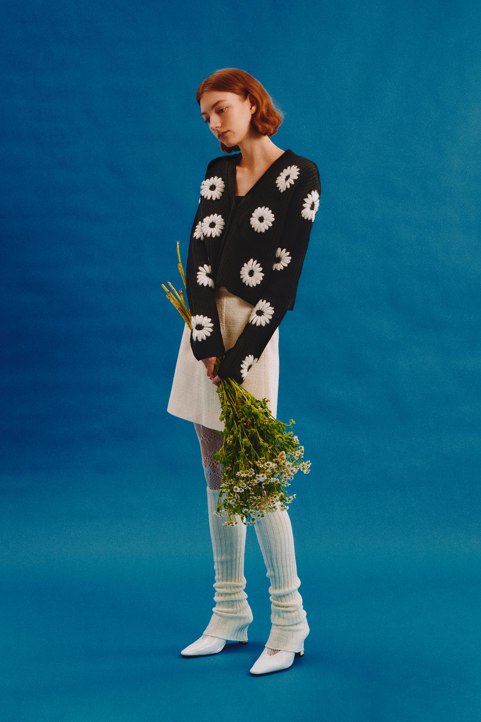 Daisy Embroidered Cardigan in Merino Wool Blend
