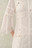 Aitana Lace Jacquard Embroidery Long Sleeves Irregular Hem Dress in Tencel Linen