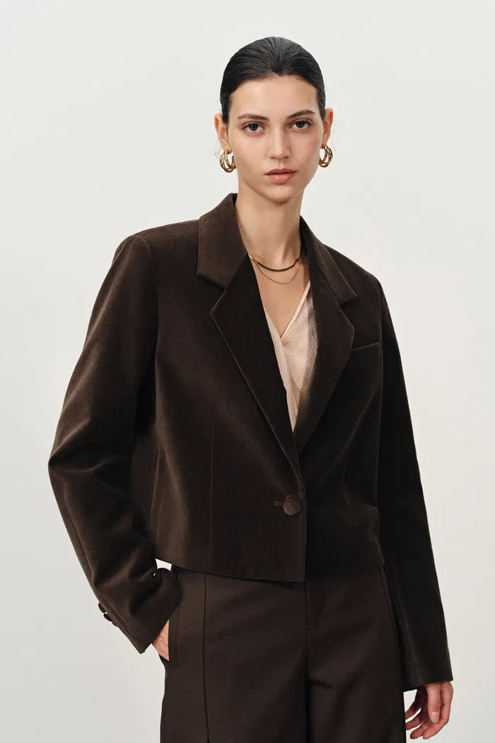 Geraldine Single Button Crop Blazer in Cotton Velvet