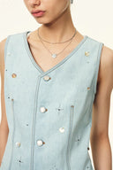 Jean Handwork Bead Denim Vest Top in Cotton Denim