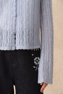 Serenity V Neck Sheer Cardigan in Lightweight Cable Knit