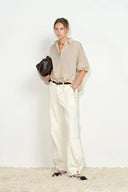 Claire Khaki Bubble Puff Sleeve Shirt