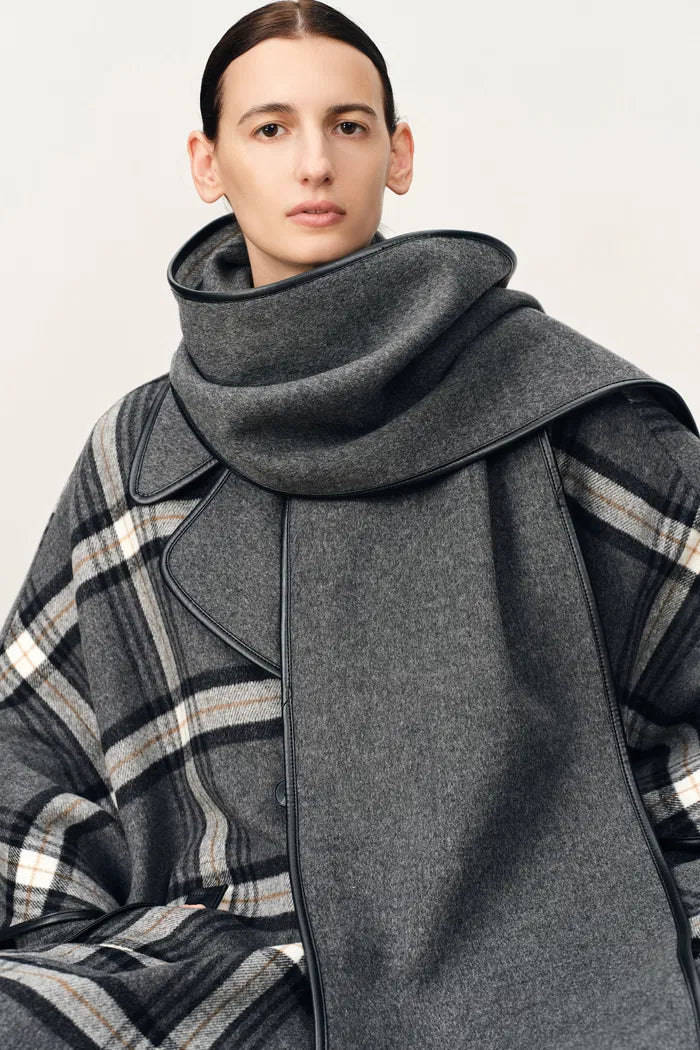 Valmore Checkered Reversible Cape Coat