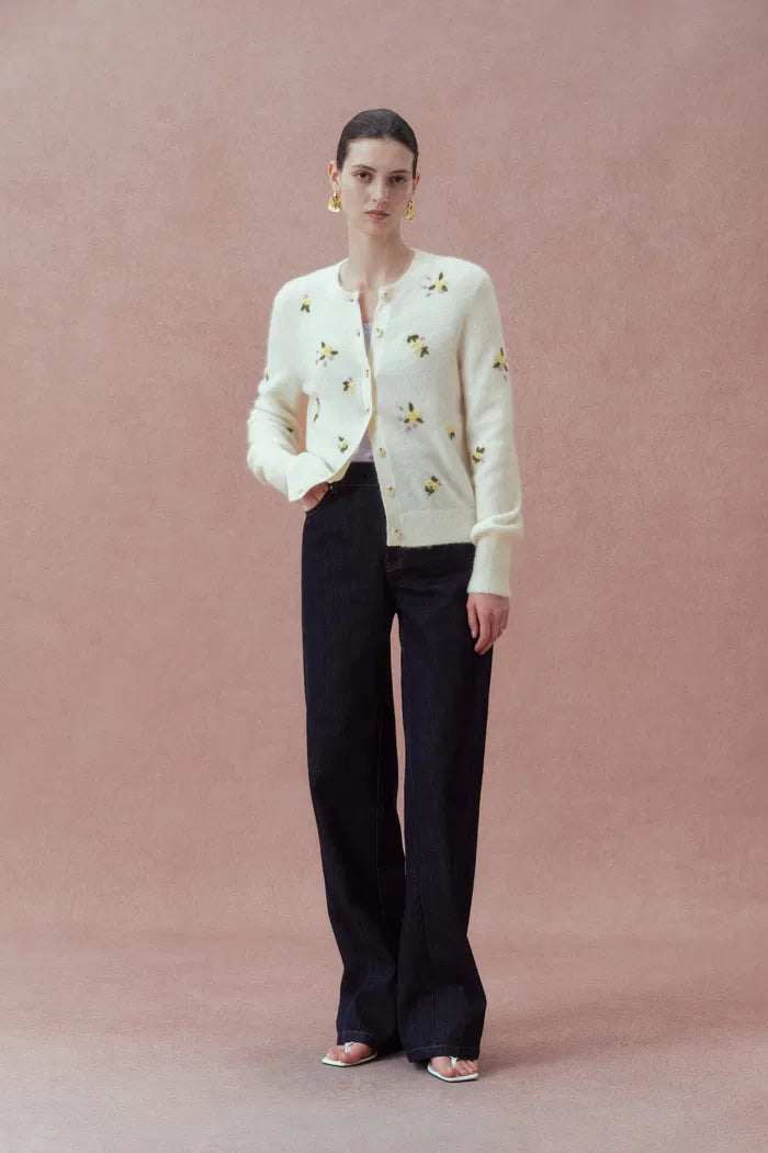 Sabina Jacquard Knit Cardigan in Alpaca-Merino Blend Knit