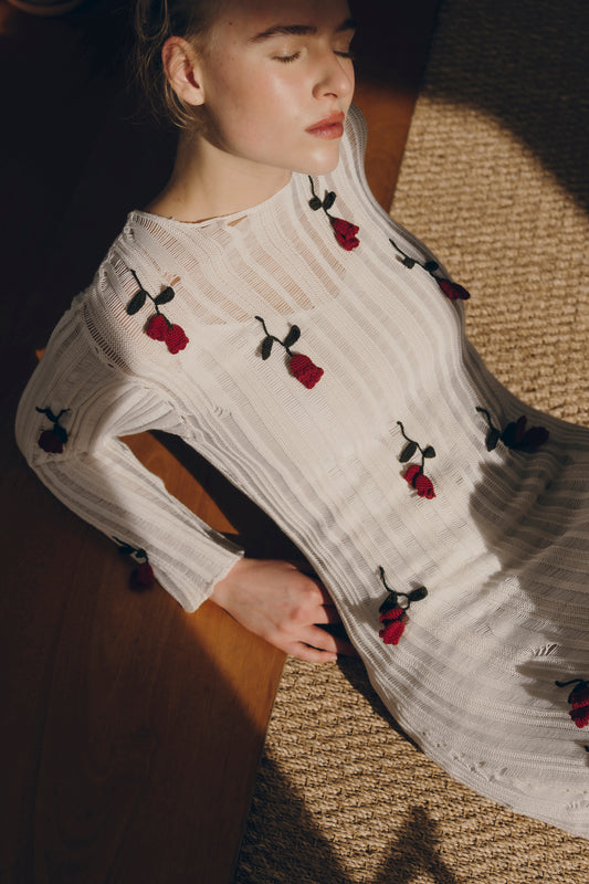 Convallaria Handwoven Crochet Dress in Cotton Viscose Knit