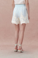 Paz Blue Embroidered Shorts in Silk-Linen Blend