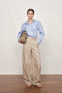 Oakley Double Waistband Relaxed-Fit Tailored Trousers in Cotton Linen