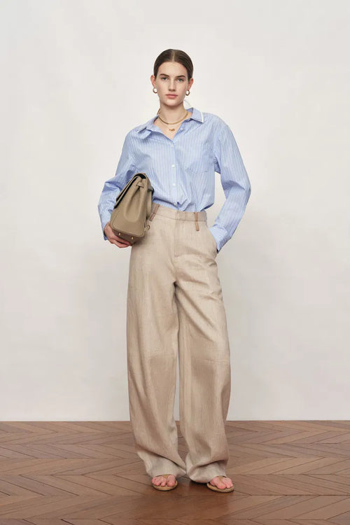 Oakley Double Waistband Relaxed-Fit Tailored Trousers in Cotton Linen