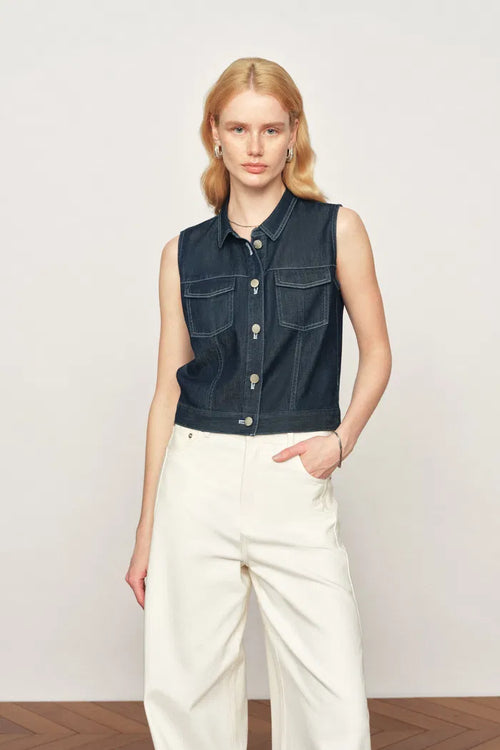 Sloane Tencel Denim Vest Top in Lightweight Cotton Denim