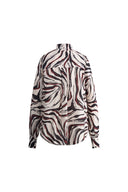 Blusa fluida con estampado de cebra pintado a mano Shakti en sarga fina de seda y lana