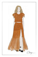 Kalia Lace Embroidery Pleated Cap Sleeve Top and Maxi Slit Skirt Set in Cotton Jacquard