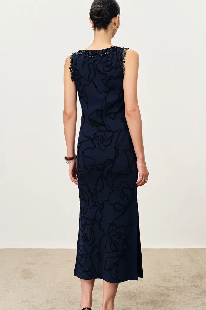 Stella Fringed Sleeveless Midi Dress in Cotton-Elite Yarn Knit