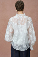 Cecilia Ruffle V Neck Blouse in Burnout chiffon