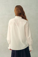 Cecilia Sand-Washed Ruffle-Trim French Blouse In Washed Cotton