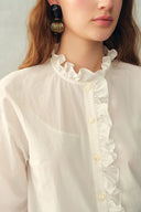 Cecilia Sand-Washed Ruffle-Trim French Blouse In Washed Cotton