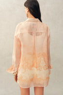 Celeste Handpainted Floral Loose Shirt in Silk Linen Organza