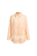 Celeste Handpainted Floral Loose Shirt in Silk Linen Organza