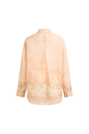 Celeste Handpainted Floral Loose Shirt in Silk Linen Organza
