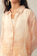 Celeste Handpainted Floral Loose Shirt in Silk Linen Organza