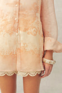 Celeste Handpainted Floral Loose Shirt in Silk Linen Organza