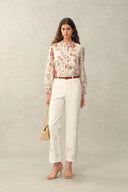 Adelaide Handpainted Floral Blouse in Silk Linen Organza