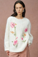 Rhoeadine 3D Jacquard bestickter Pullover aus Alpakawolle - Rundhalsausschnitt Version