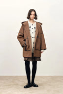 Selva Short Leather Trim Hooded Wool Coat in Merino-Alpaca Twill