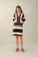Louise Short-Sleeve Crochet Dress in Cotton-Linen Knit