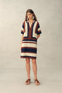 Louise Short-Sleeve Crochet Dress in Cotton-Linen Knit