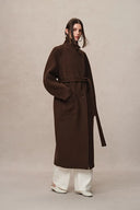 Abrigo Largo Maxi Lapel Rond en Mezcla de Lana Merino y Cachemira