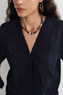 Elli Embroidery Puff Sleeve Blouse Top and Maxi Skirt Matching Set in Cotton