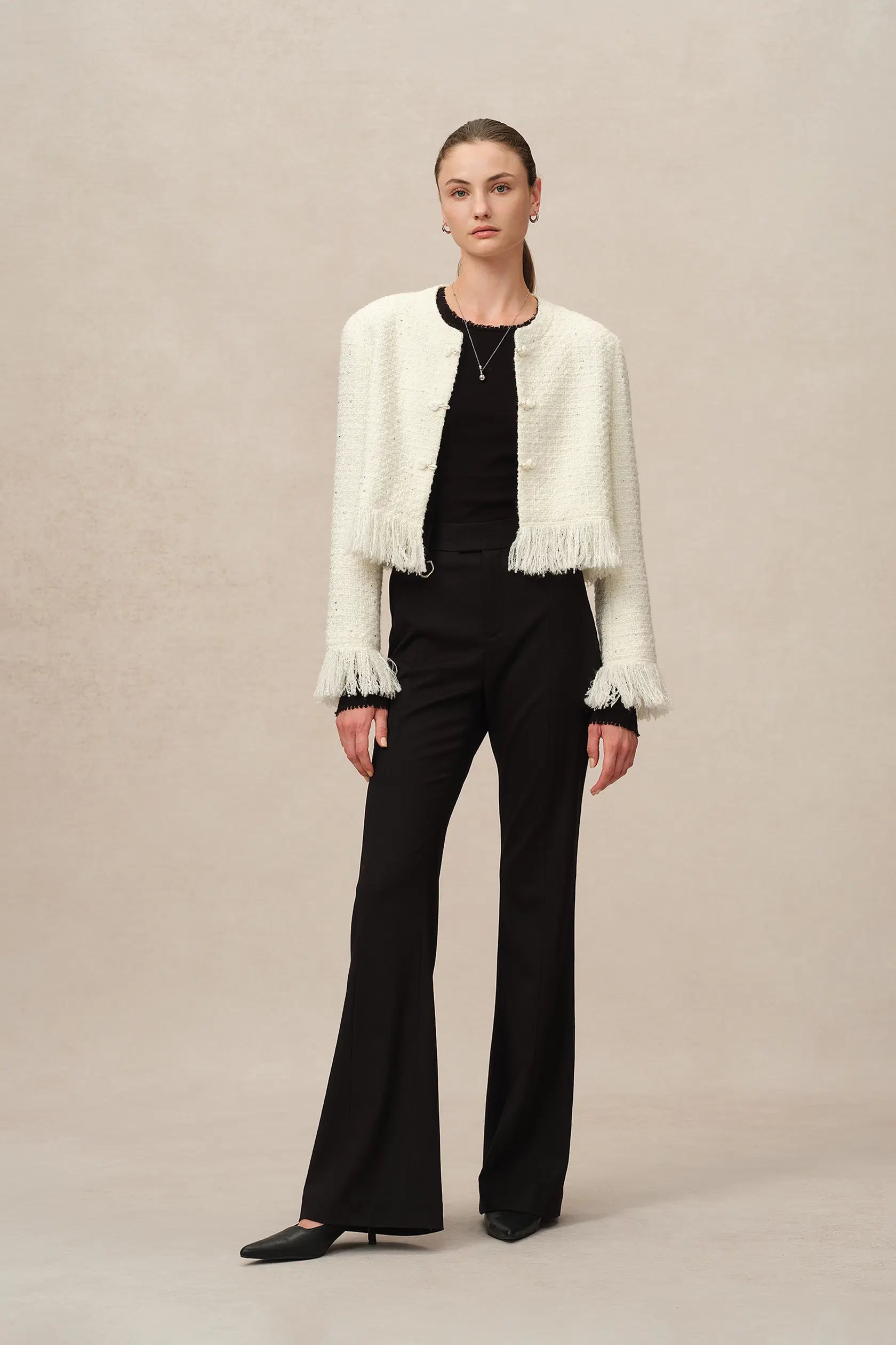Violette Handcrafted Fringe Tweed Jacket Wool Lurex