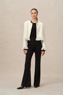 Violette handgefertigte Fransen-Tweedjacke aus Woll-Lurex