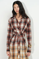 Marcella Plaid Ombré Twist Front Shirt Dress in Cotton