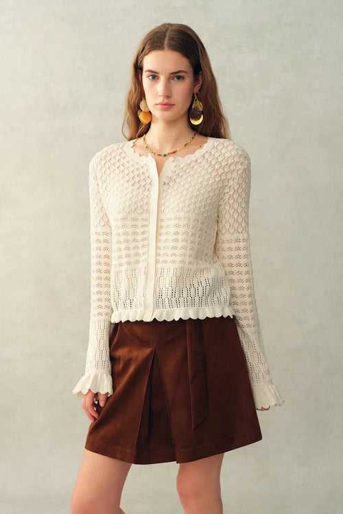 Daisy Ruffle-Trim Cardigan in Cotton Knit
