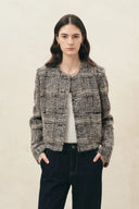 Giacca squadrata a quadri Charlotte in tweed bouclé misto lana