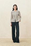 Charlotte Cropped-Jacke mit Karomuster aus Bouclé-Tweed