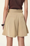 Charlotte Pleated Adjustable Waist Buckle A Line Skort in Lightweight Twill