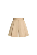 Charlotte Pleated Adjustable Waist Buckle A Line Skort in Lightweight Twill