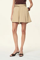 Charlotte Pleated Adjustable Waist Buckle A Line Skort in Lightweight Twill