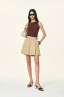 Charlotte Pleated Adjustable Waist Buckle A Line Skort in Lightweight Twill