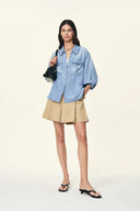 Charlotte Pleated Adjustable Waist Buckle A Line Skort in Lightweight Twill