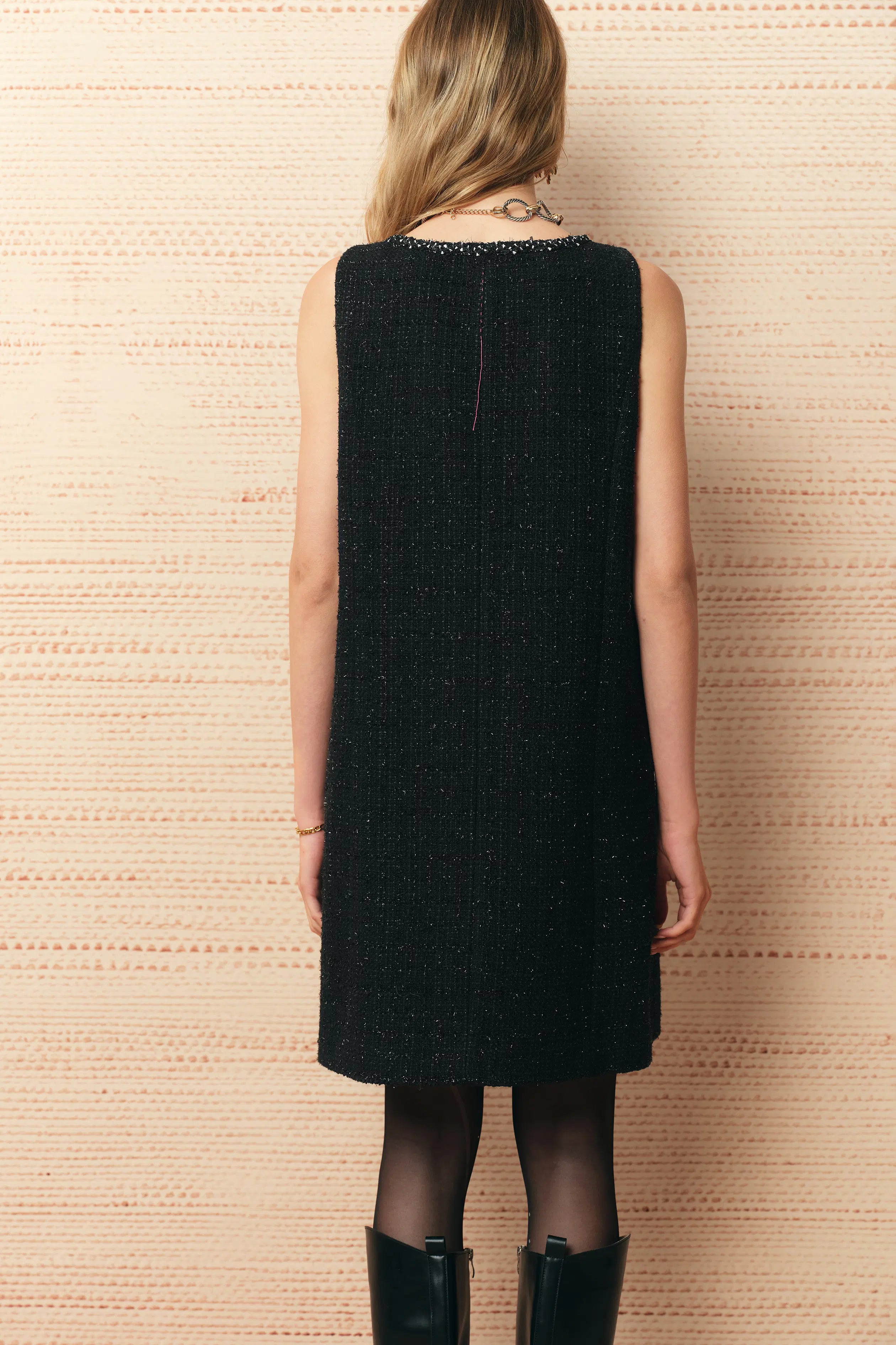 Charlotte Square Neck A Line Dress in Shimmer Wool Tweed –